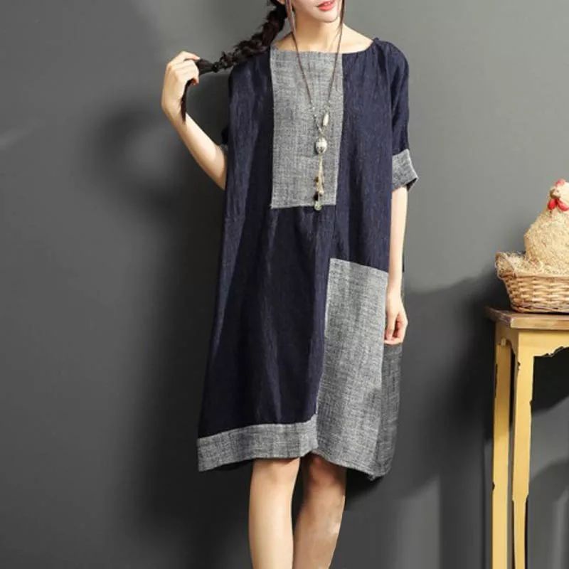 Dark Blue Color Cotton Dress – Nirbani