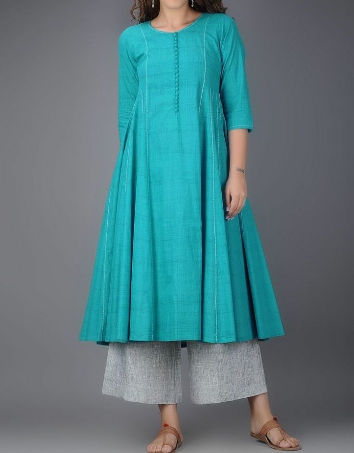Blue Kalidar Cotton kurta Set – Nirbani