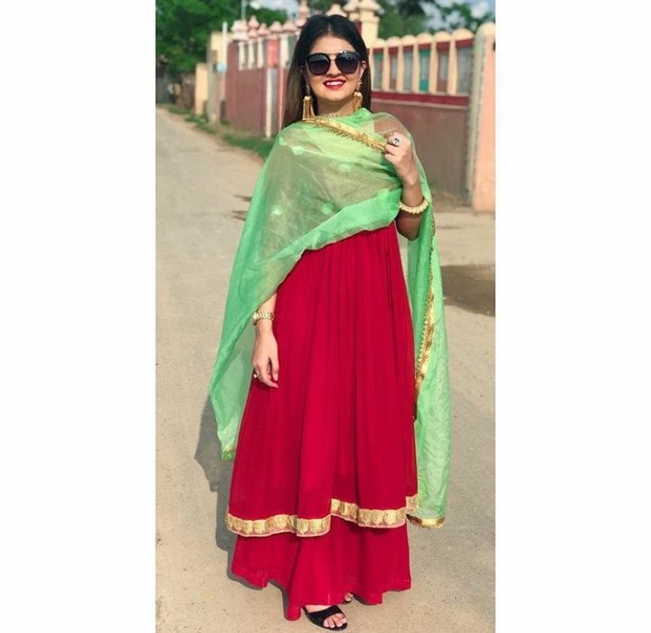 Red Color Cotton Suit Set With Green Color Net Dupatta – Nirbani