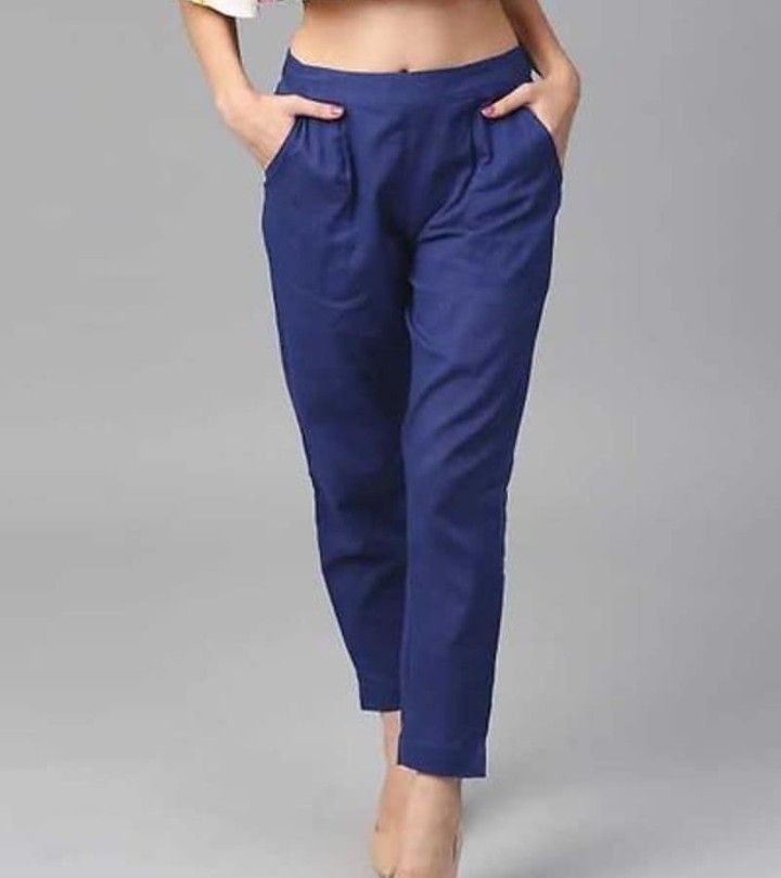 Buy Womens Straight Regular Fit Cotton Silk White Blue Combo Trousers Pant  Set M White  Blue at Amazonin