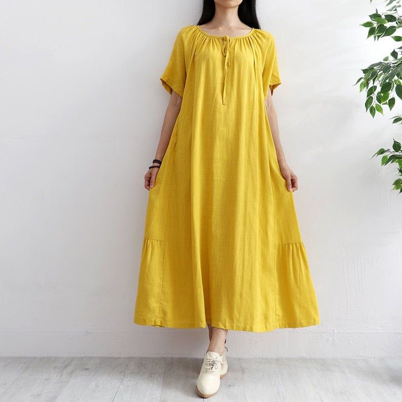 Mustard Color Cotton Dress – Nirbani