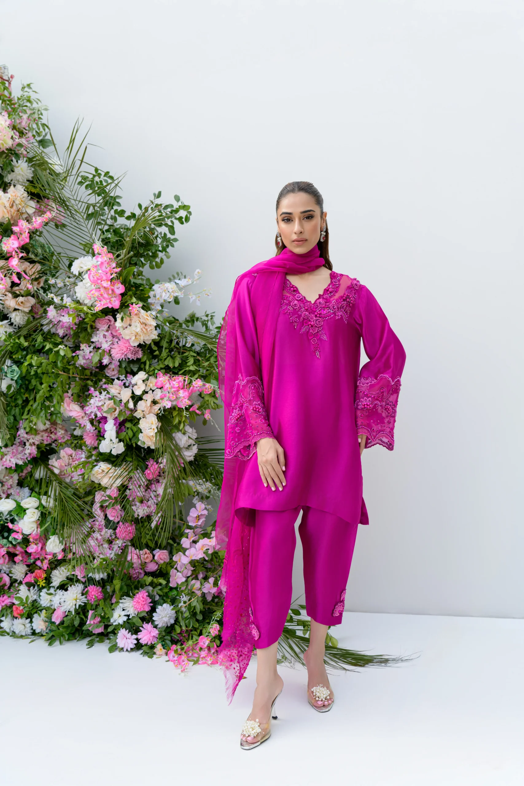 Hot Pink Suit Set With Dupatta