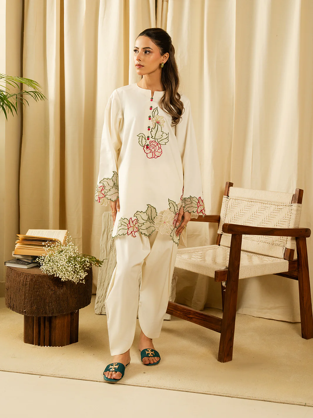 Aniee Embroidered Cotton Co Ord Set