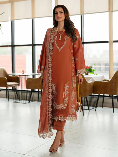 Embere Embroidered Suit Set With Dupatta