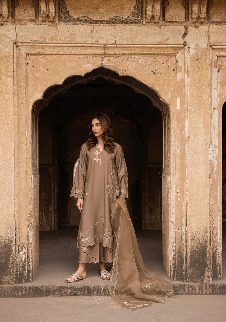 Zoya Embroidered Suit Set With Dupatta