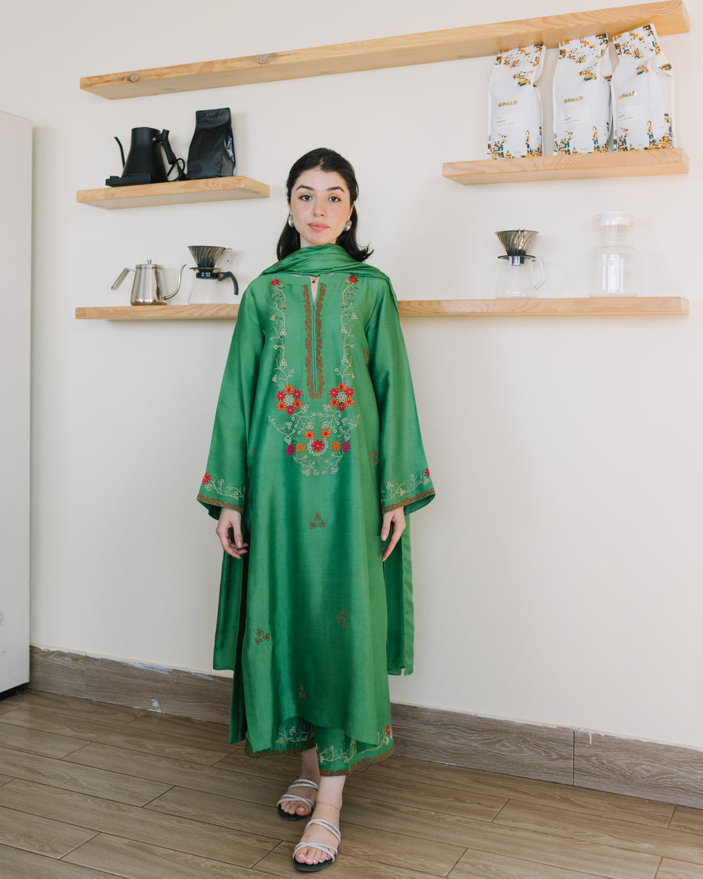 Striking Green Embroidered Suit Set With Dupatta