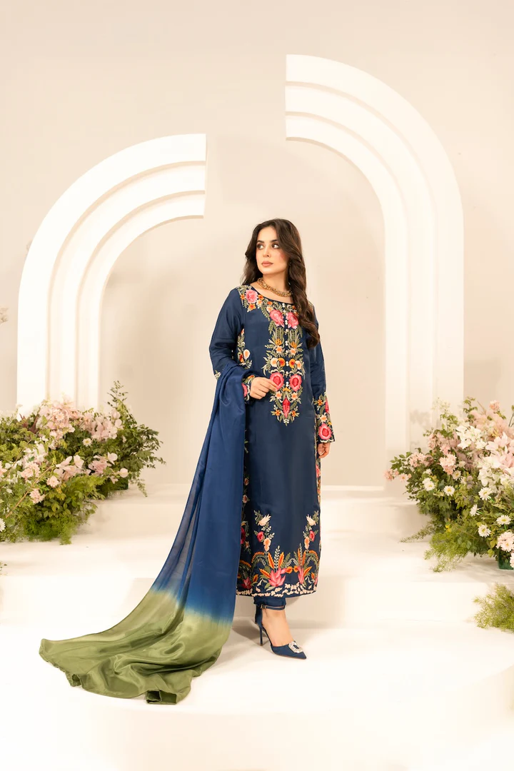 Elara Embroidered Suit Set With Dupatta