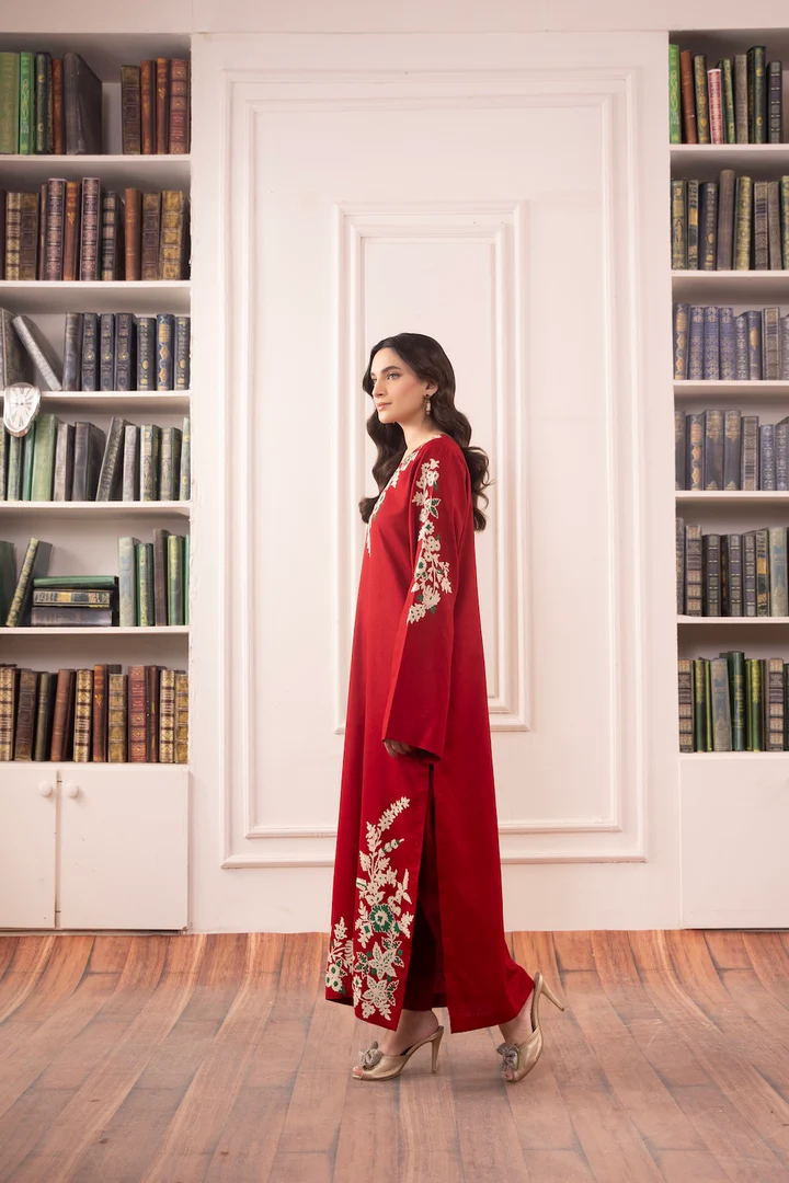 Opal Red Embroidered Kurta With Pant Set - Image 6