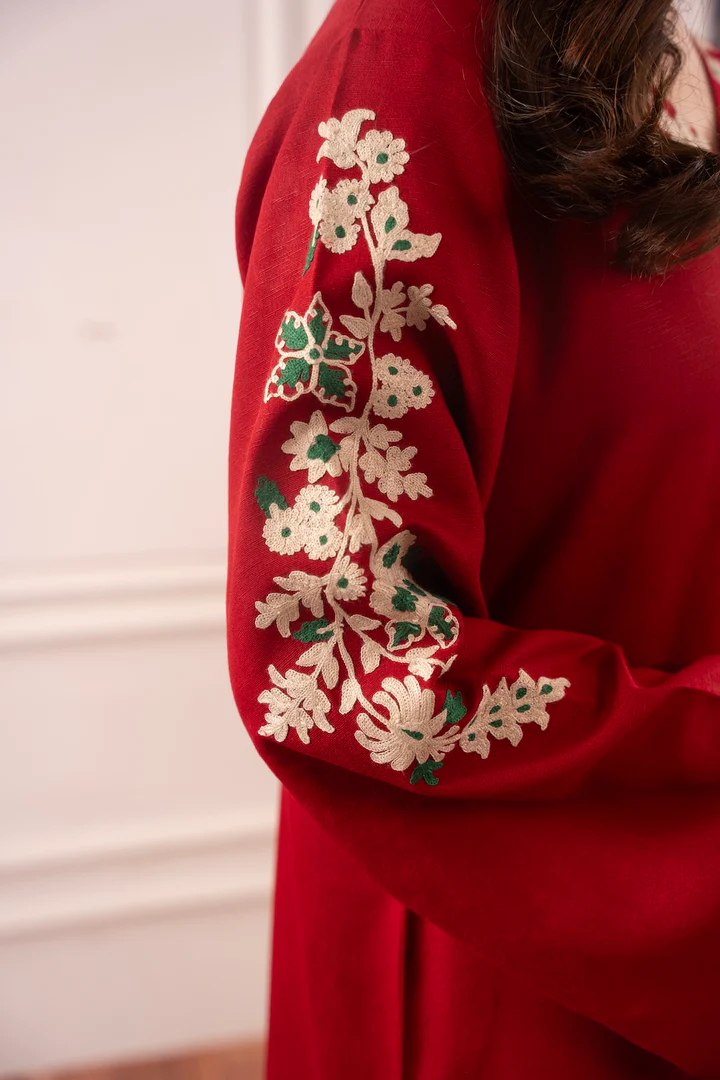 Opal Red Embroidered Kurta With Pant Set - Image 5