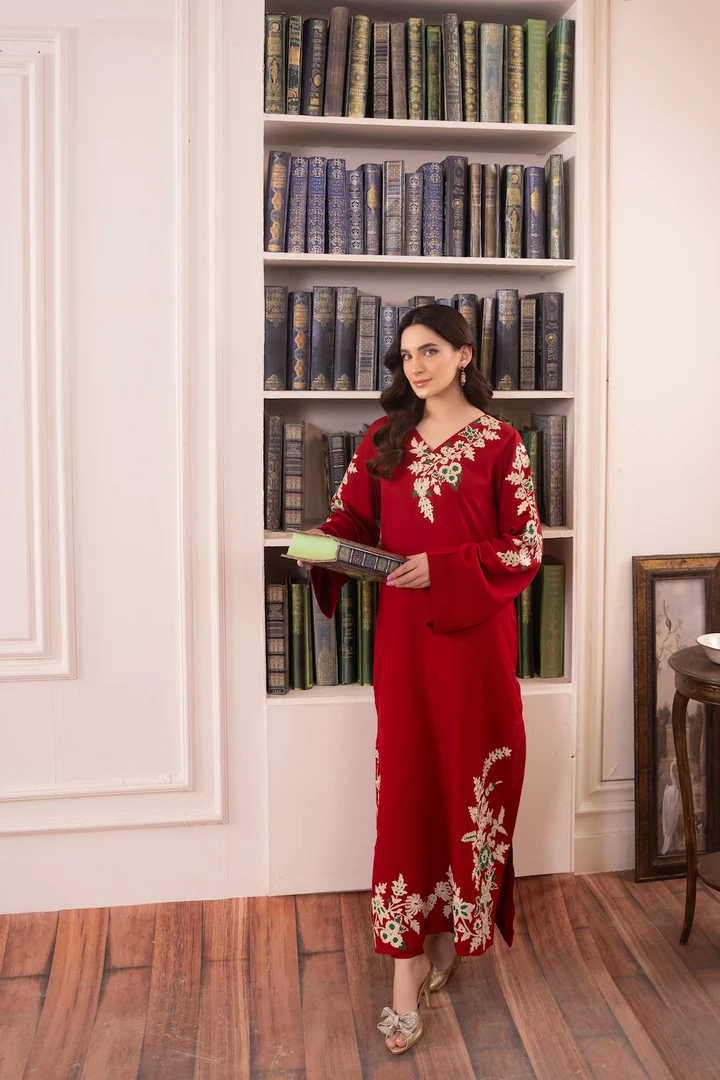 Opal Red Embroidered Kurta With Pant Set - Image 3
