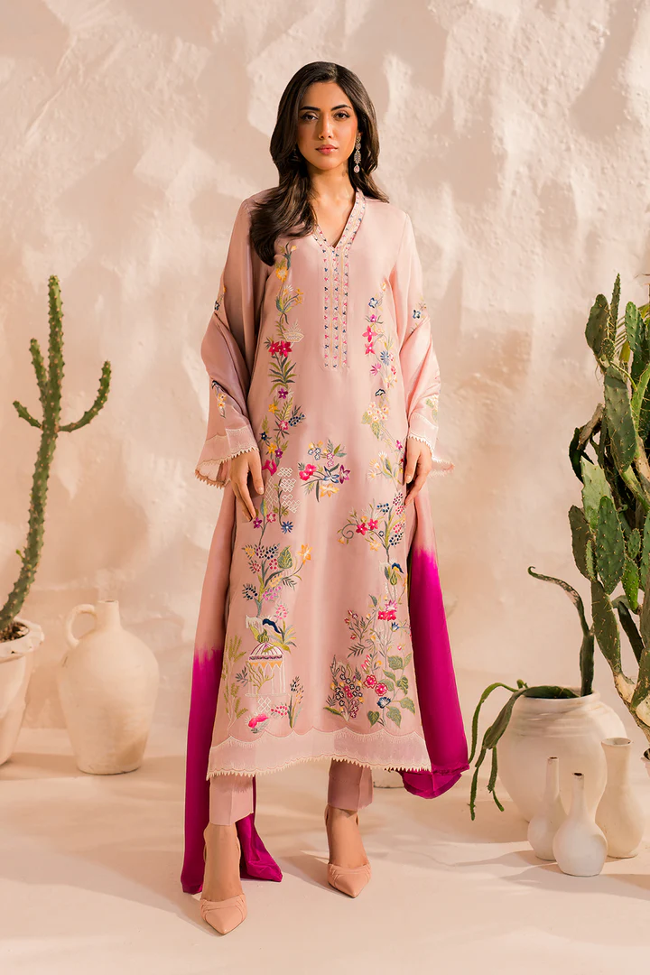 Zoya Pink Embroidered Suit Set With Dupatta