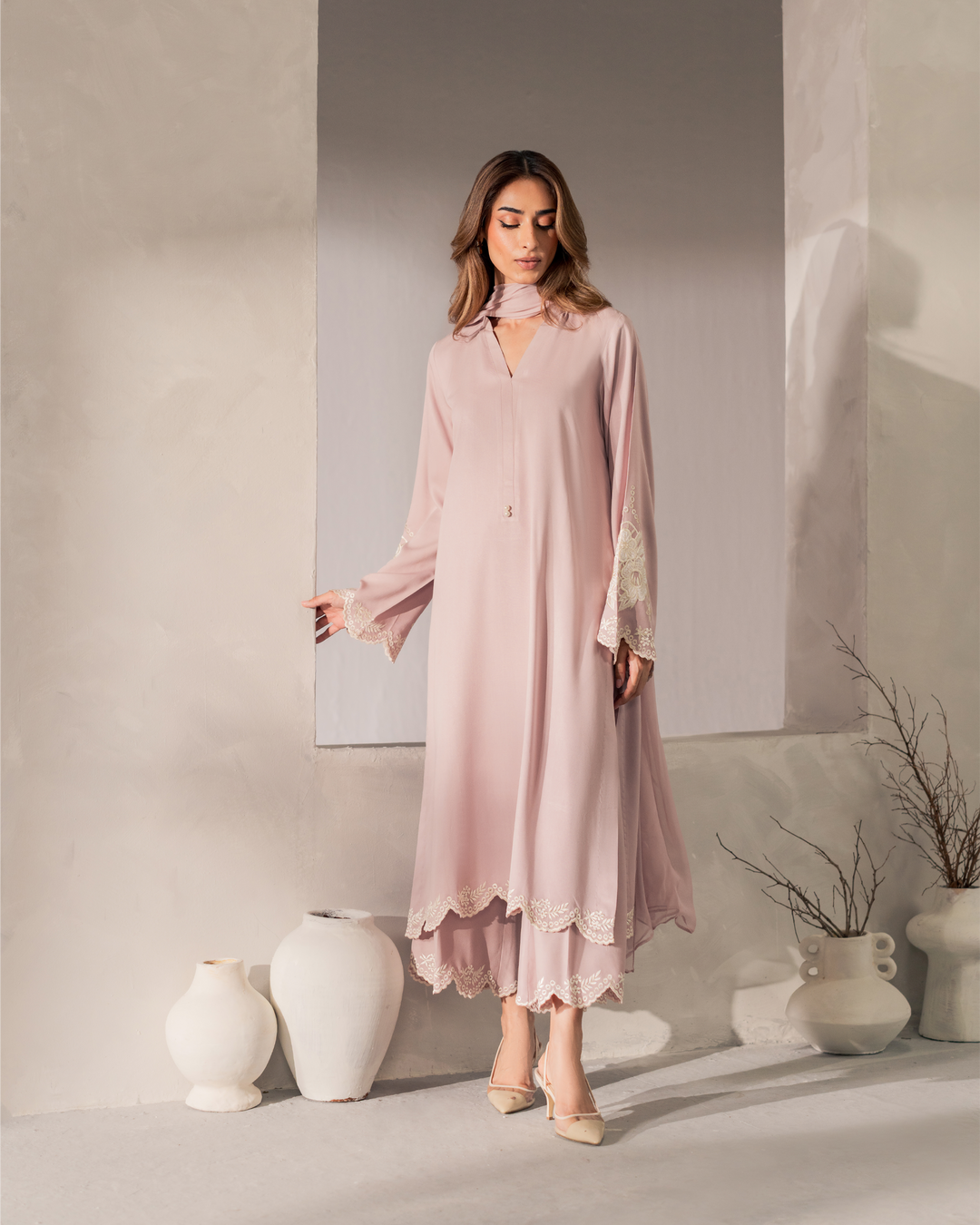 Meryl Embroidered Suit Set With Dupatta