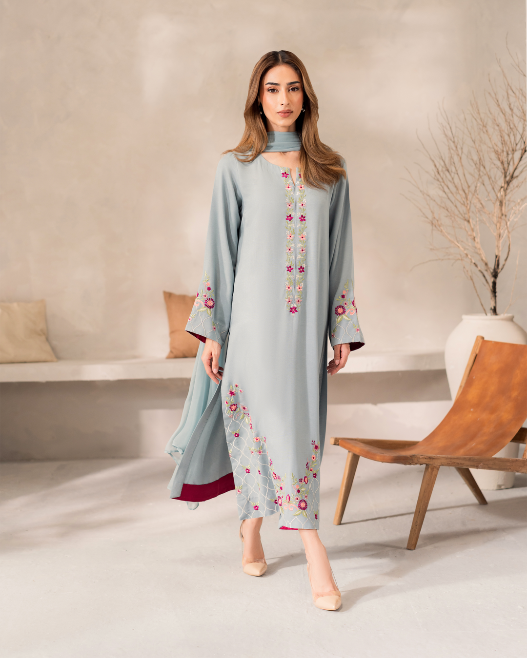 Siena Embroidered Suit Set With Dupatta