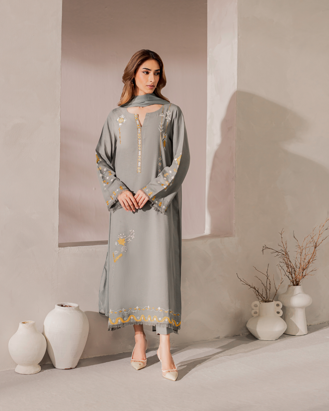 Alice Embroidered Cotton Suit Set With Dupatta