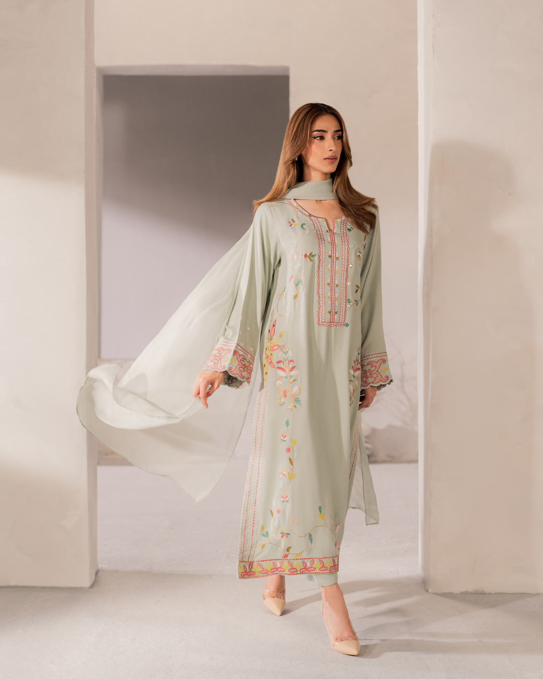 Sia Embroidered Cotton Suit Set With Dupatta