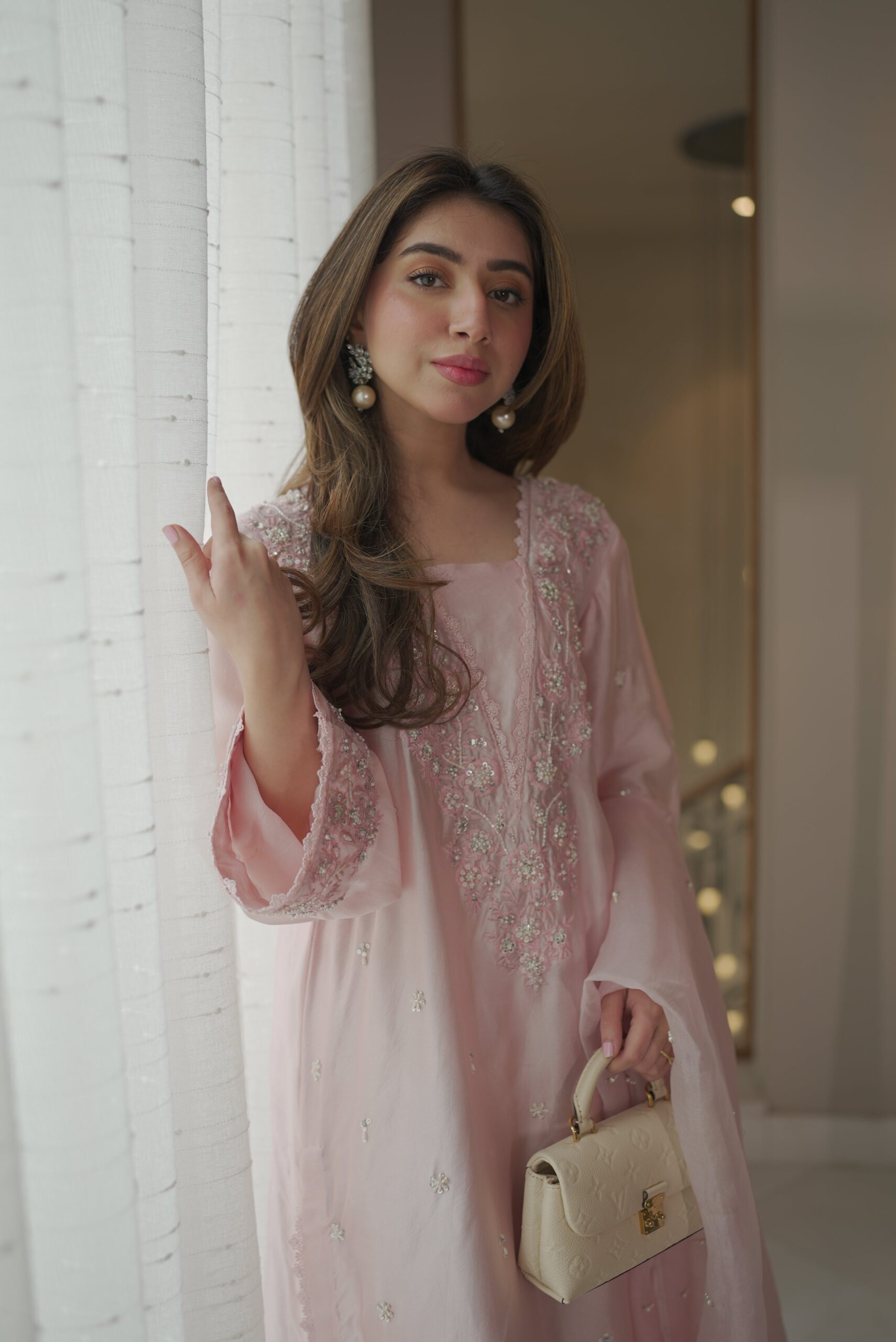 Baby Rose Embroidered Suit Set With Dupatta - Image 3