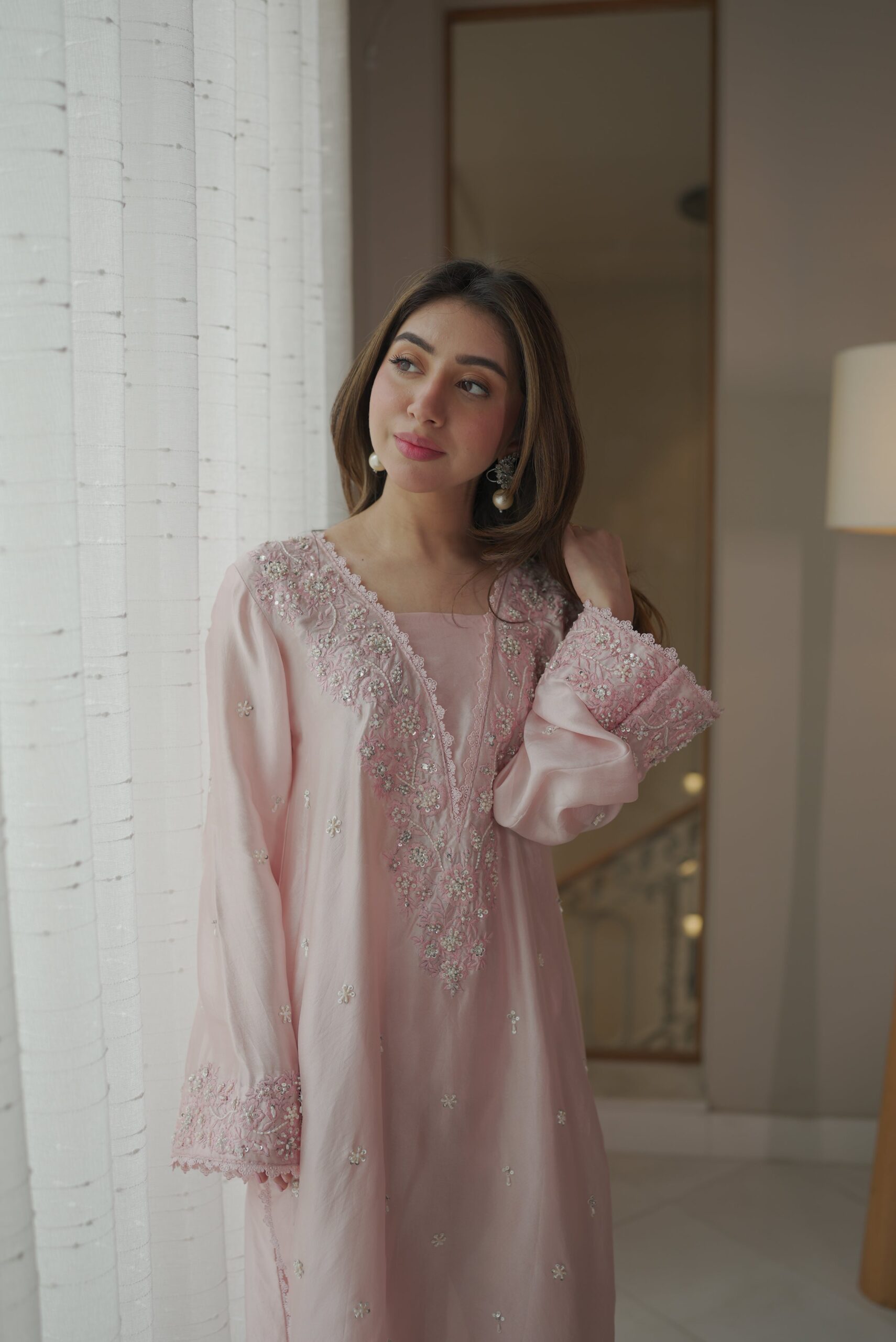 Baby Rose Embroidered Suit Set With Dupatta - Image 5