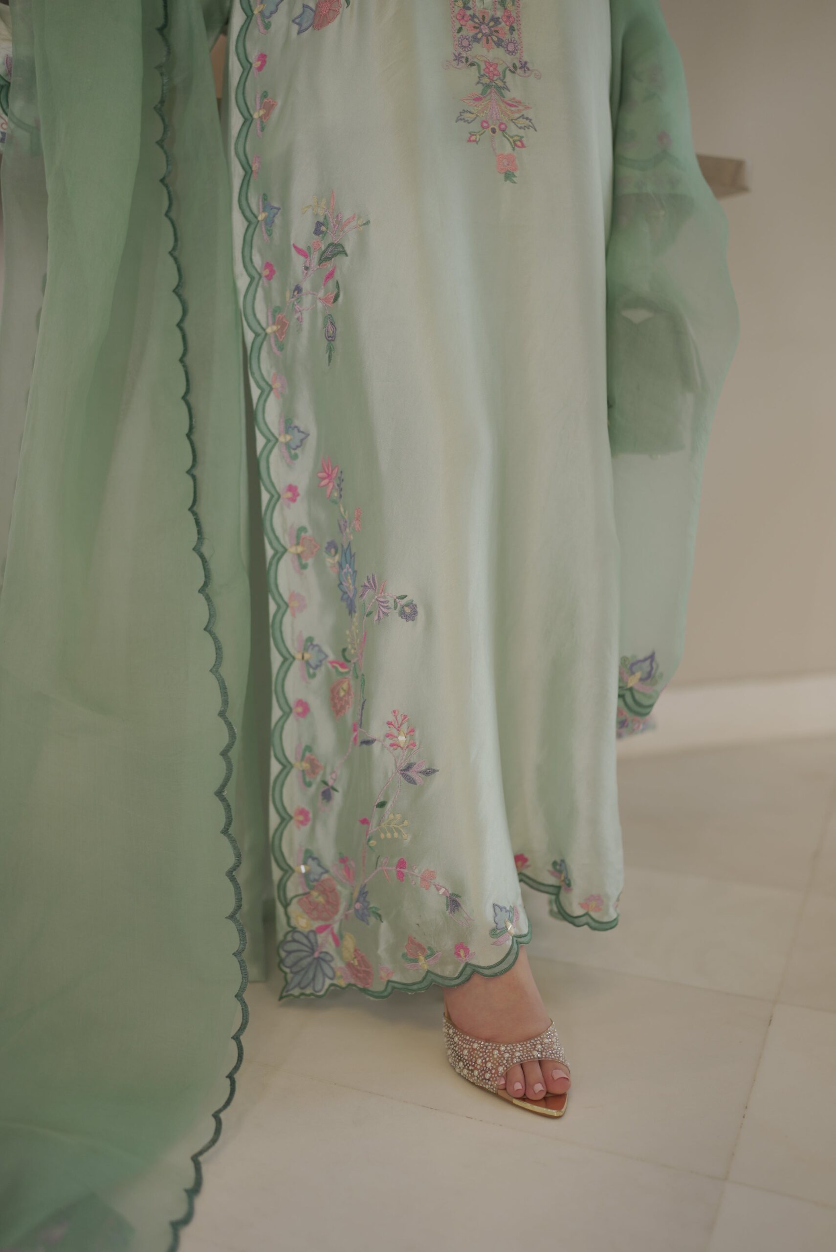 Cotton Candy Embroidered Suit Set With Dupatta - Image 4