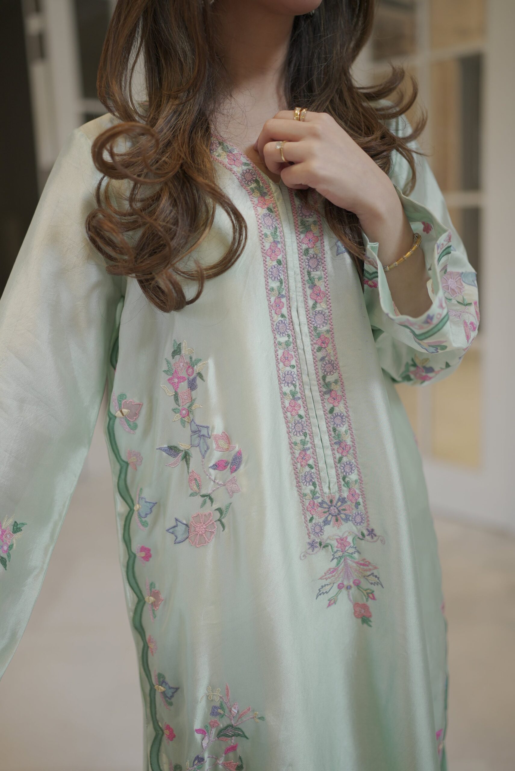 Cotton Candy Embroidered Suit Set With Dupatta - Image 5