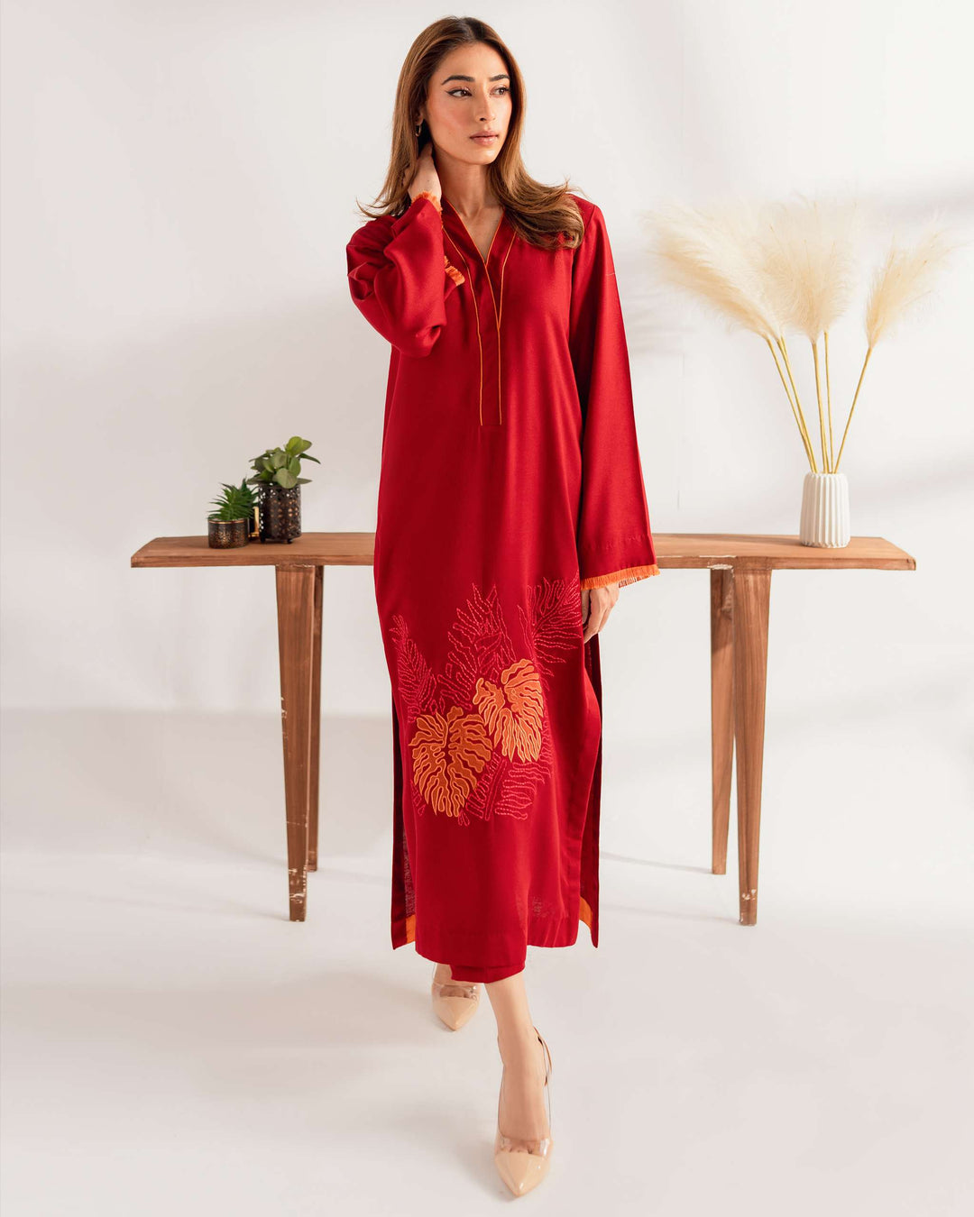 Vase Embroidered Suit Set With Dupatta