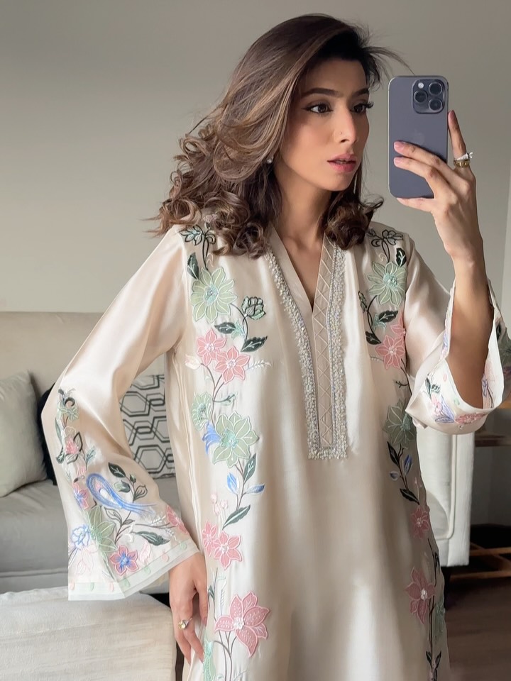 Fawn Embroidered Ankle Length Kurta With Trouser Set - Image 6