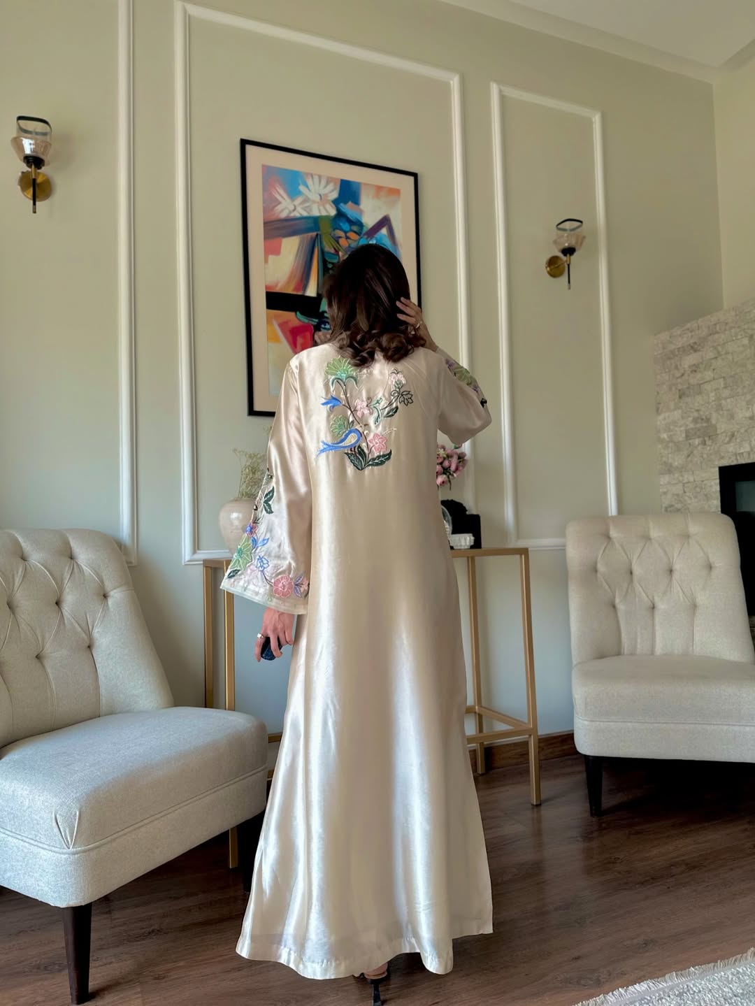 Fawn Embroidered Ankle Length Kurta With Trouser Set - Image 8