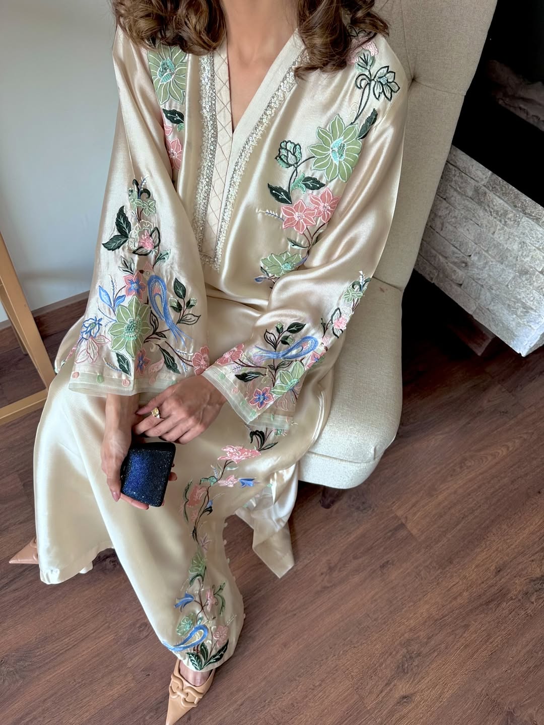 Fawn Embroidered Ankle Length Kurta With Trouser Set - Image 4