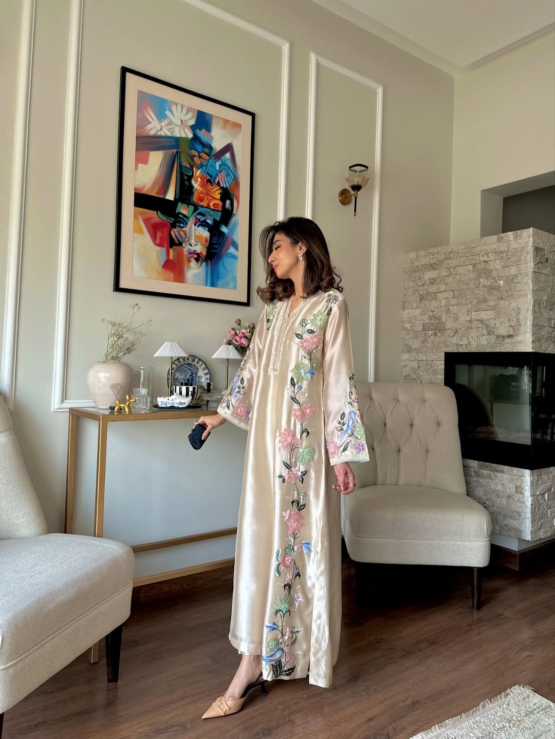 Fawn Embroidered Ankle Length Kurta With Trouser Set - Image 3