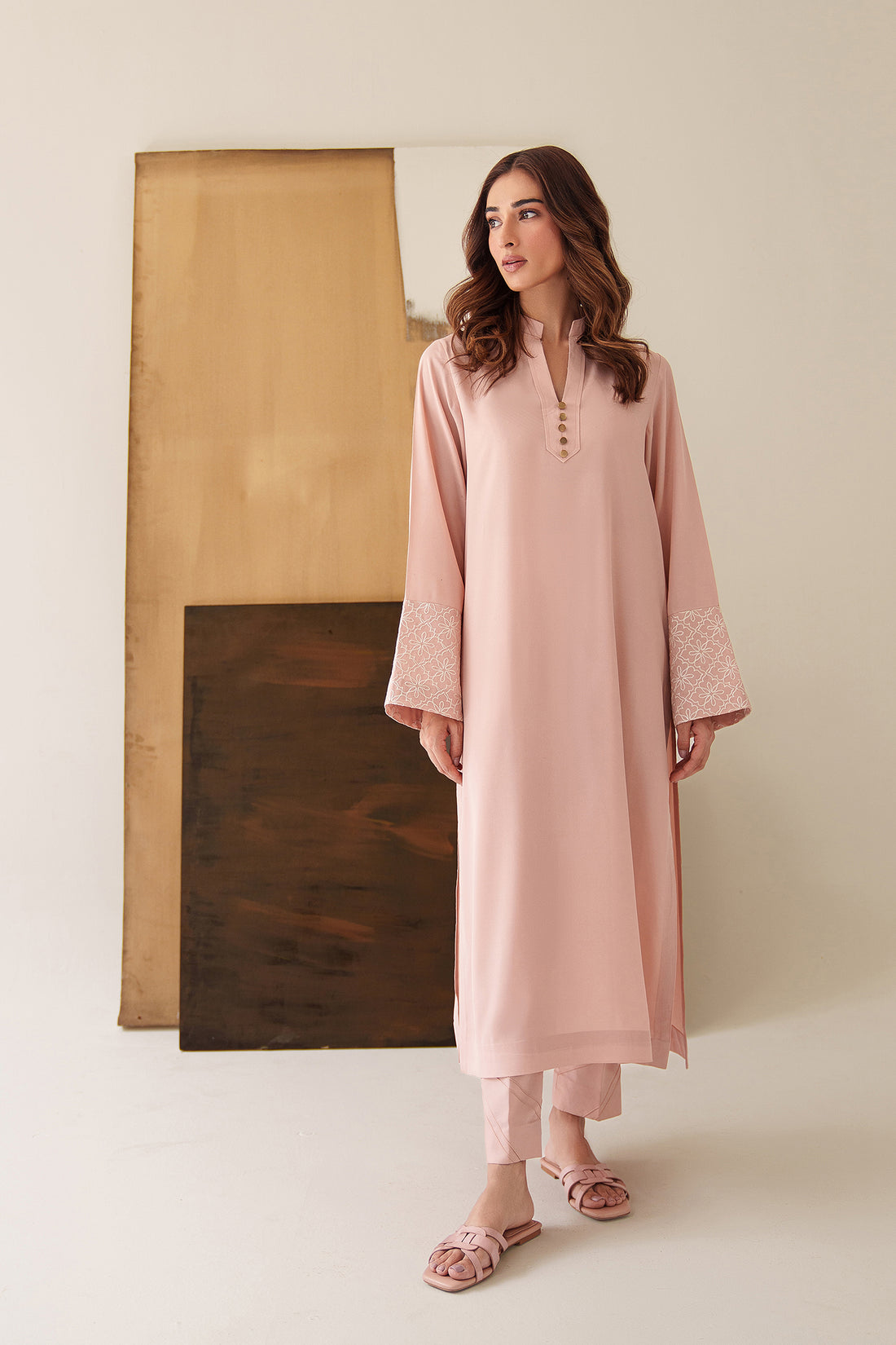 Blush Cotton Kurta With pant Set - Image 5