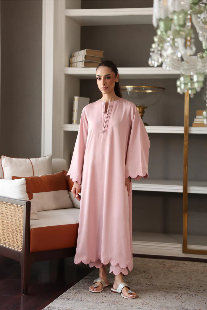 Baby Pink Embroidered Cotton Kurta With Pant Set