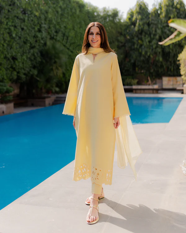 Light Yellow Peony Suit Set With Dupatta