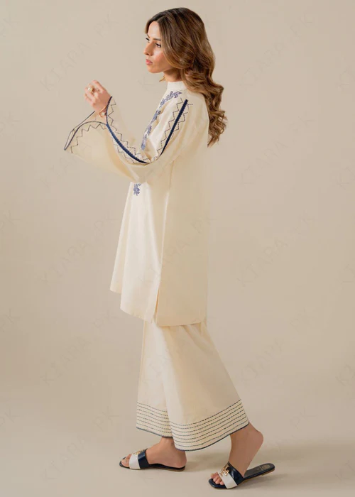 Ivory Embroidered Cotton Co - ord Set - Image 3