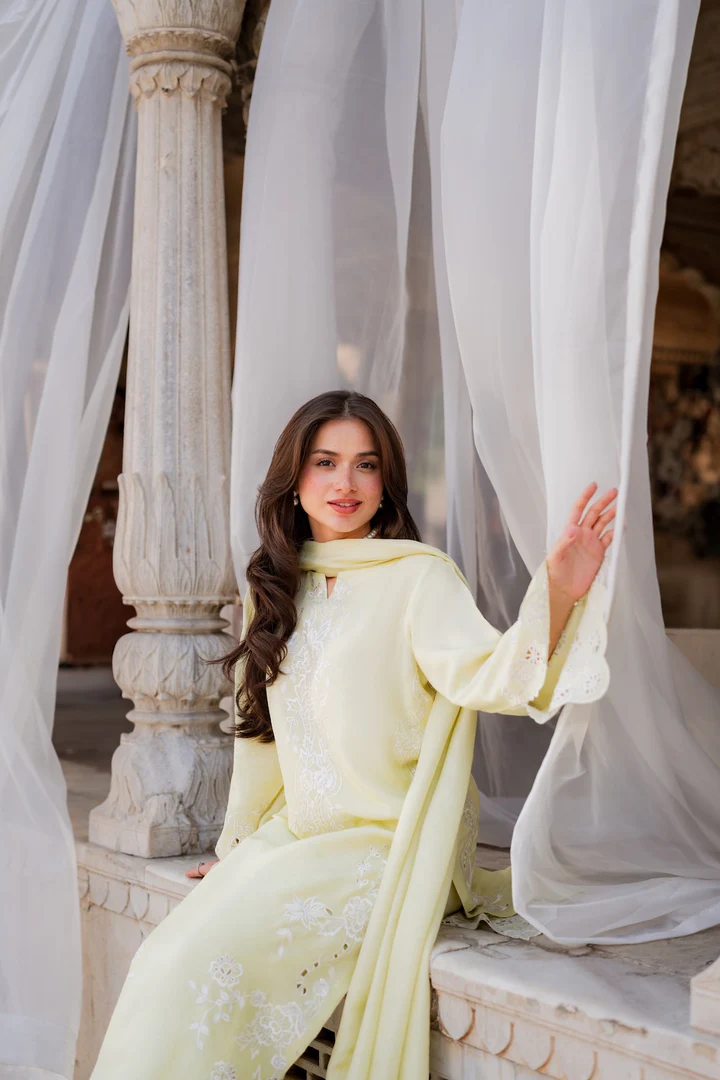 Syra Lemon Embroidered Suit Set With Dupatta - Image 7