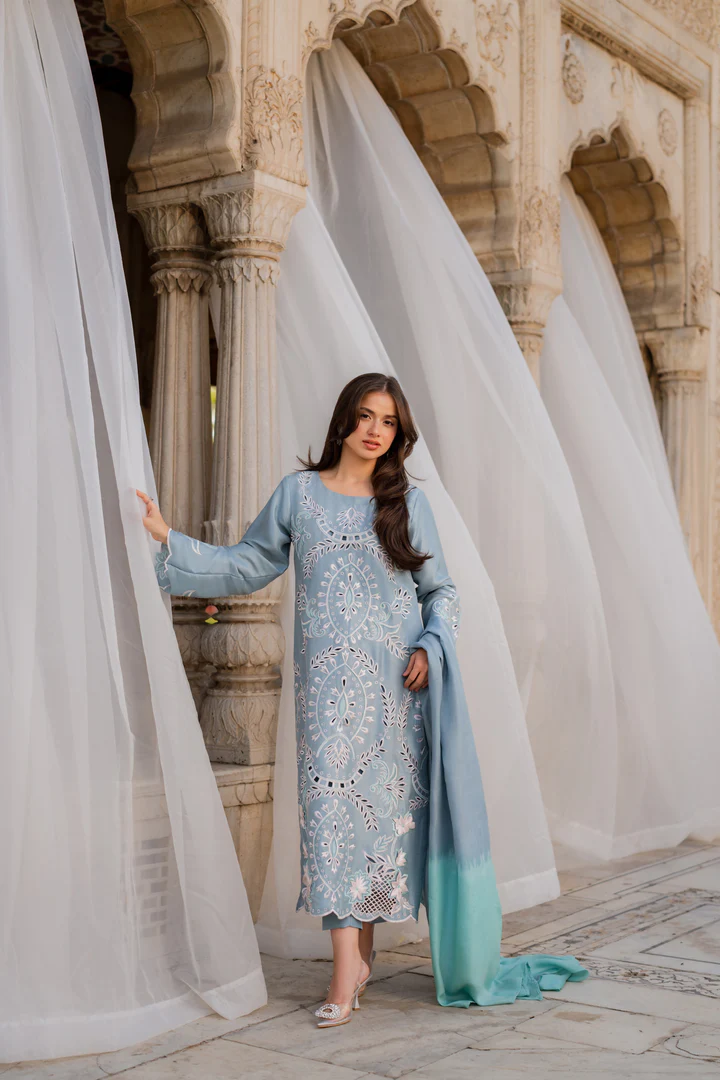 Aelia Embroidered Cotton Suit set With Dupatta