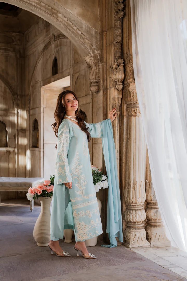 Aleeha Embroidered Suit Set With Dupatta - Image 3