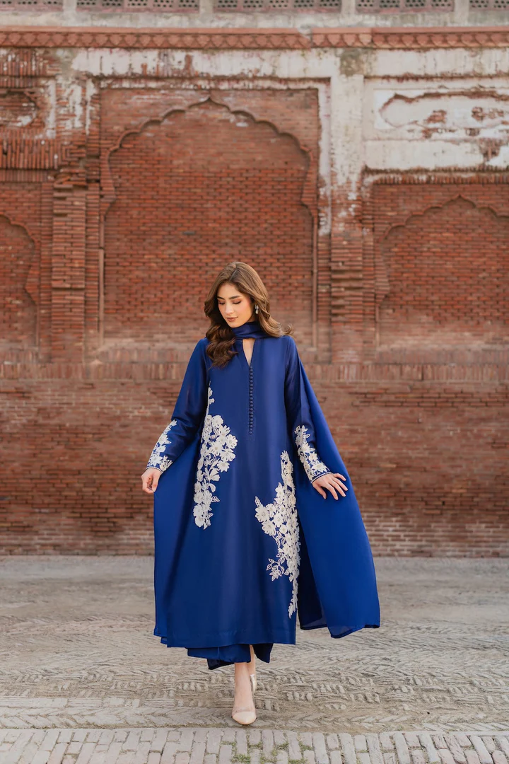Maya Blue Embroidered Suit Set with Dupatta - Image 12