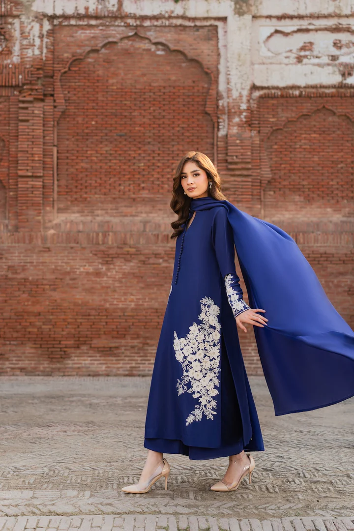 Maya Blue Embroidered Suit Set with Dupatta - Image 9