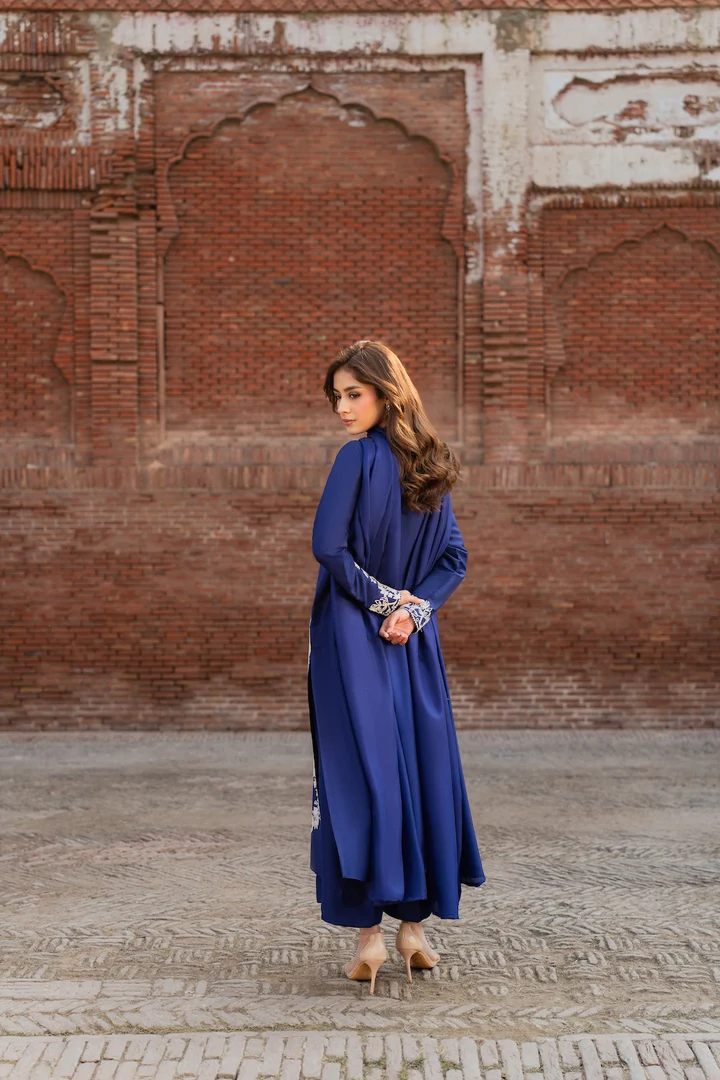 Maya Blue Embroidered Suit Set with Dupatta - Image 8