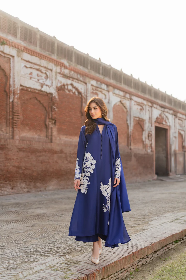Maya Blue Embroidered Suit Set with Dupatta - Image 7