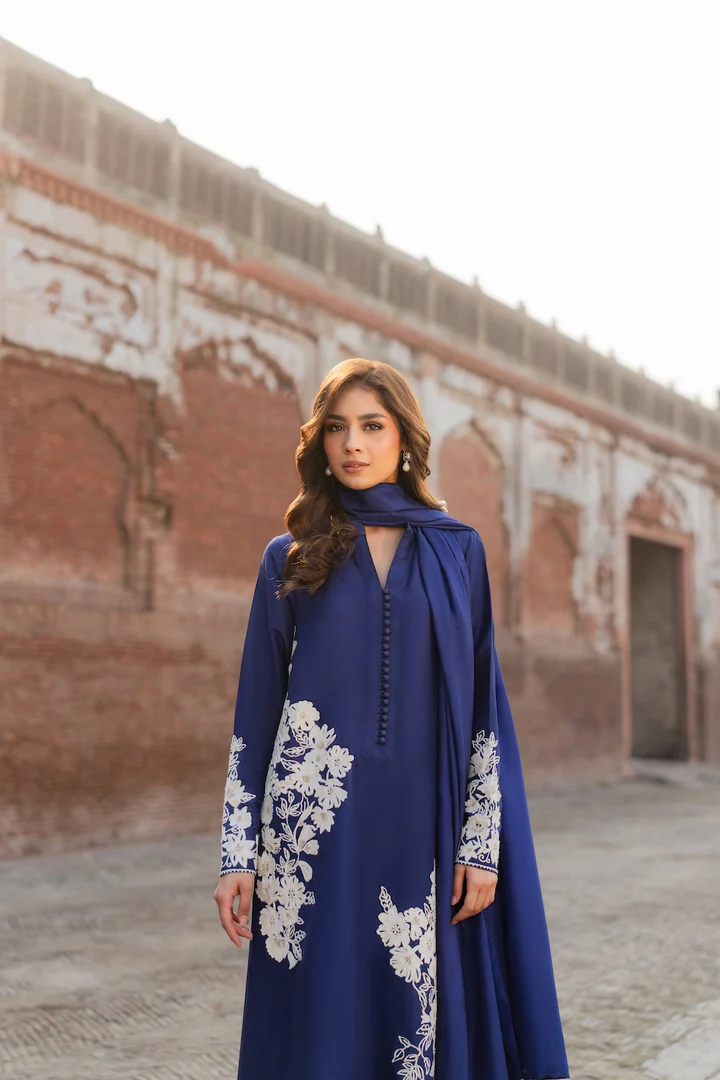 Maya Blue Embroidered Suit Set with Dupatta - Image 6
