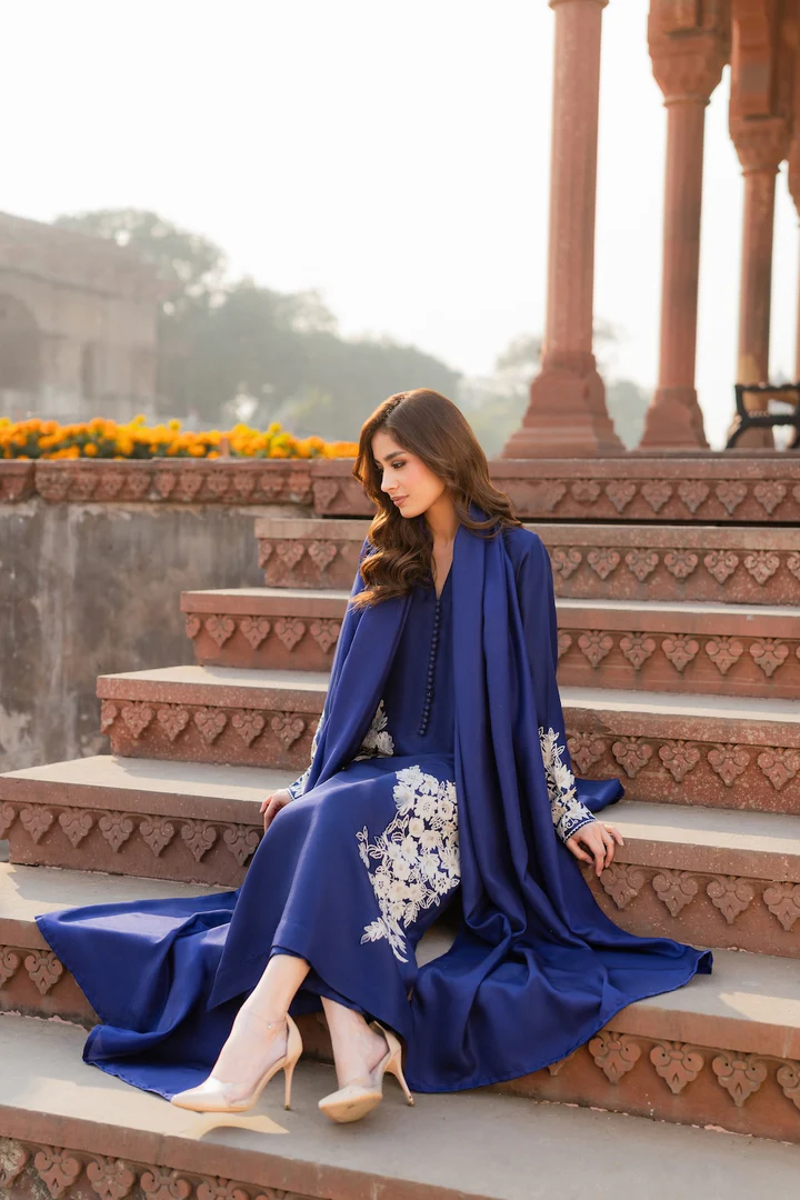 Maya Blue Embroidered Suit Set with Dupatta - Image 4
