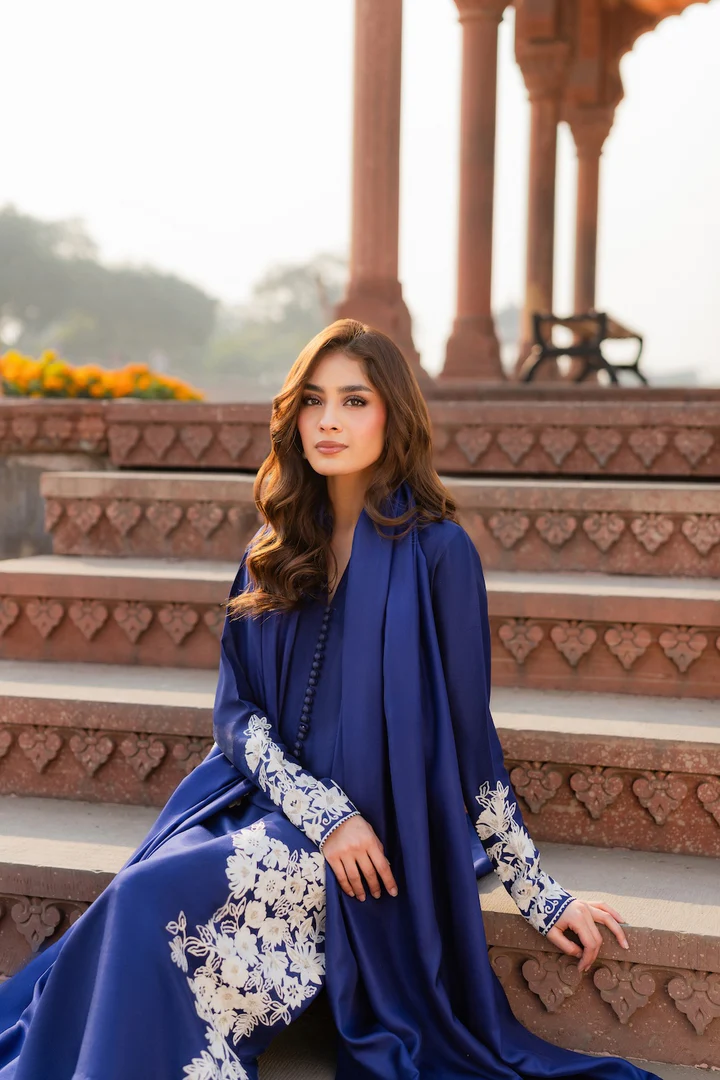 Maya Blue Embroidered Suit Set with Dupatta - Image 3