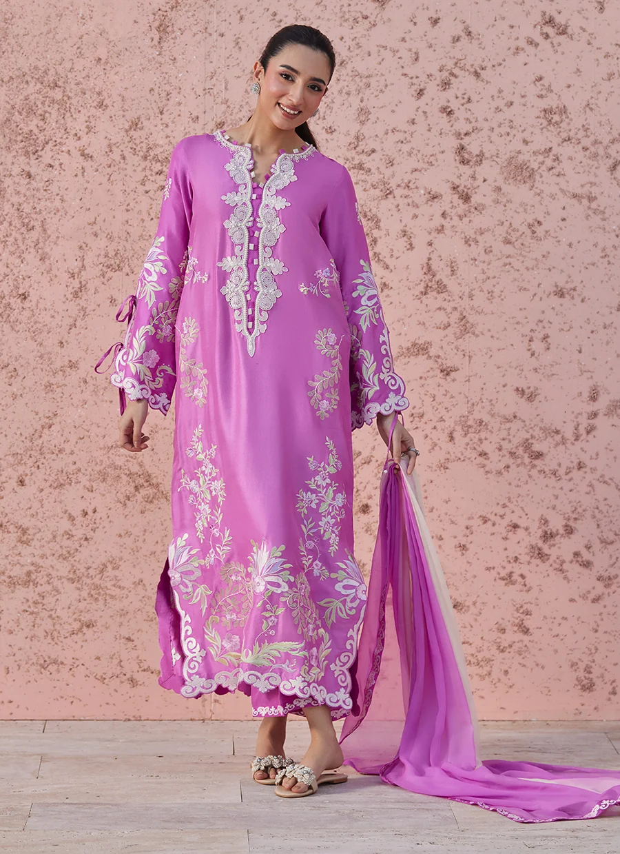 Jane Pink Embroidered Suit Set With Dupatta