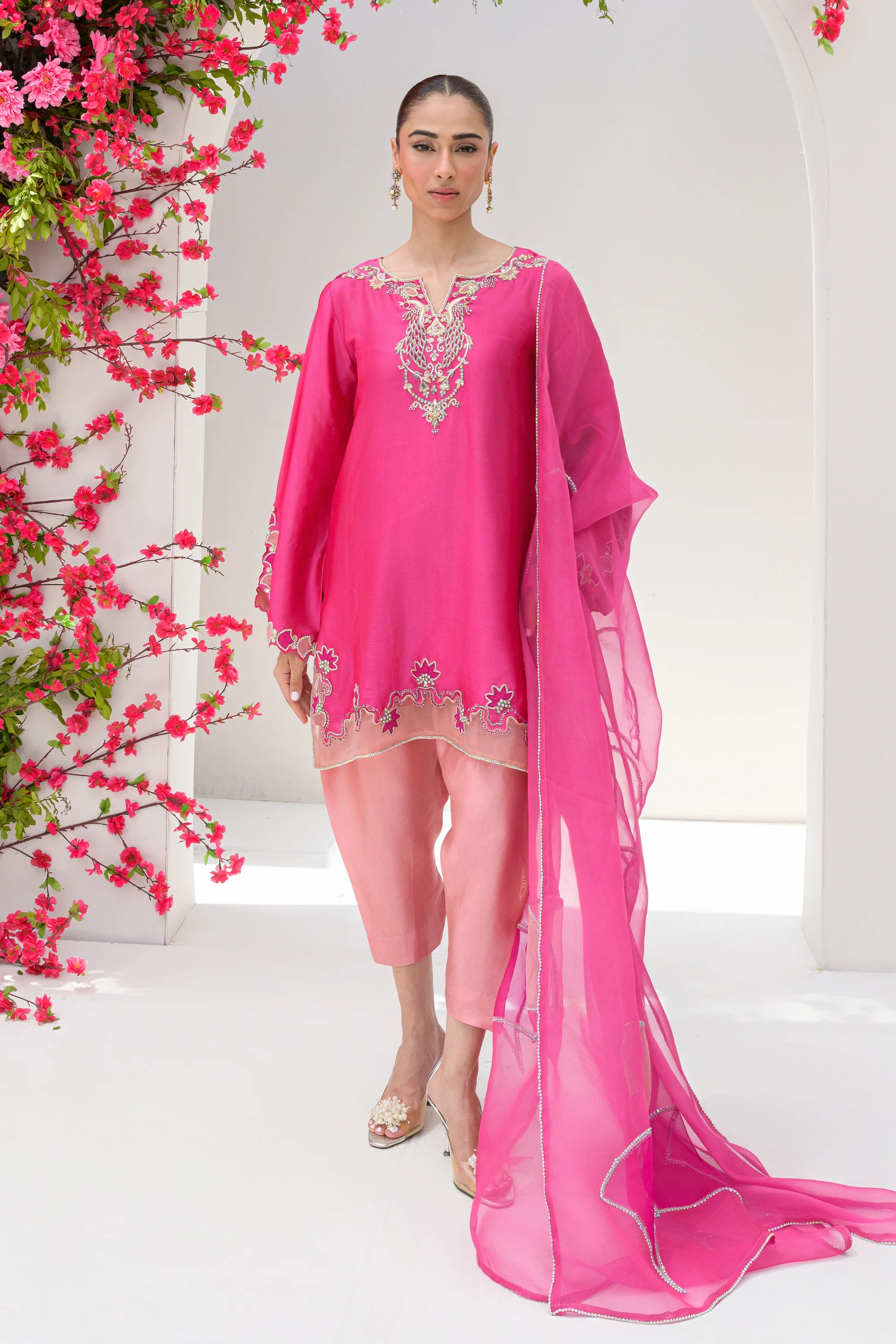 Bubblegum Hand Embroidered Suit Set with Dupatta