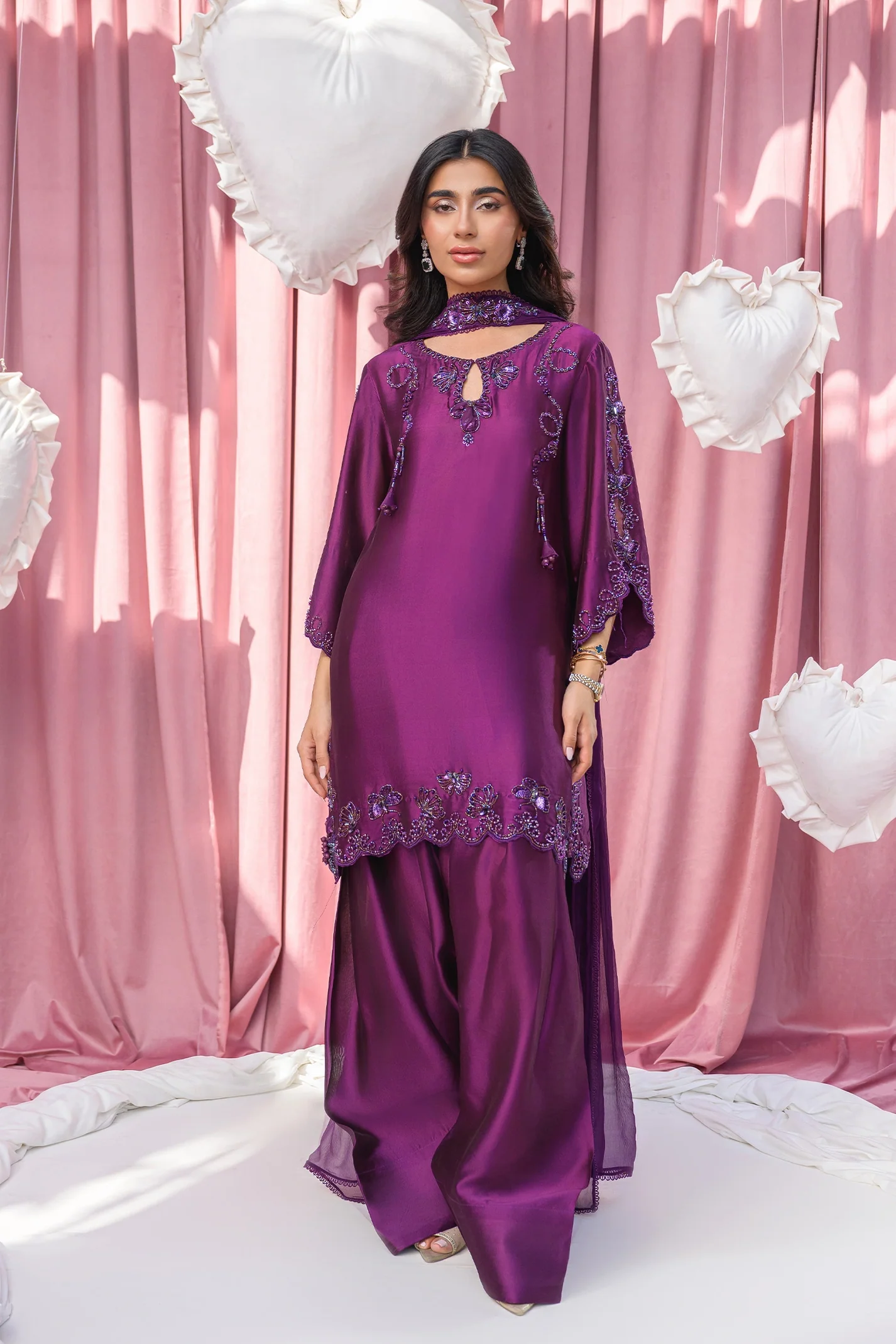 Cadbury Hand Embroidered Suit Set With Dupatta
