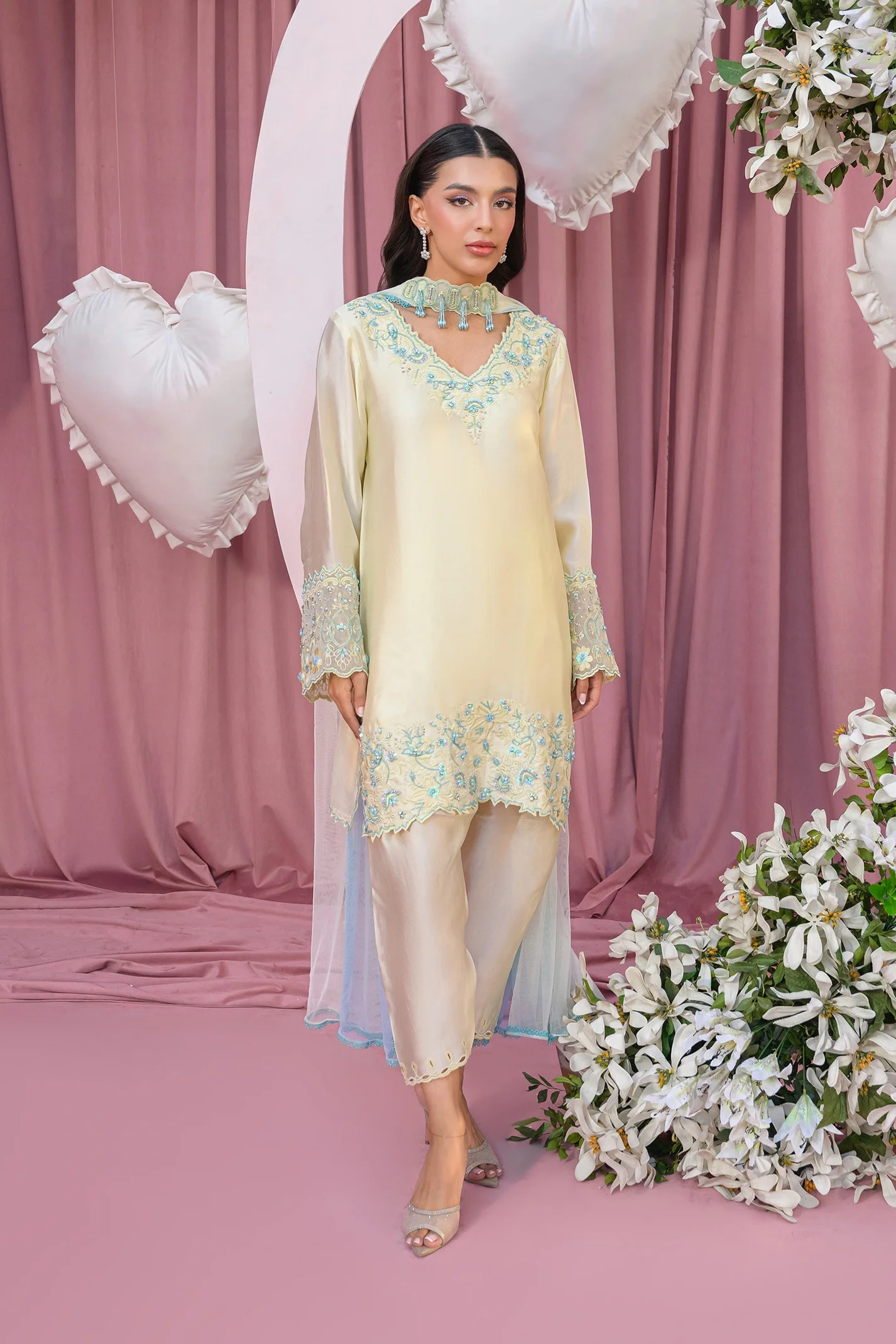 Lemon Loaf Hand Embroidered Suit Set With Dupatta