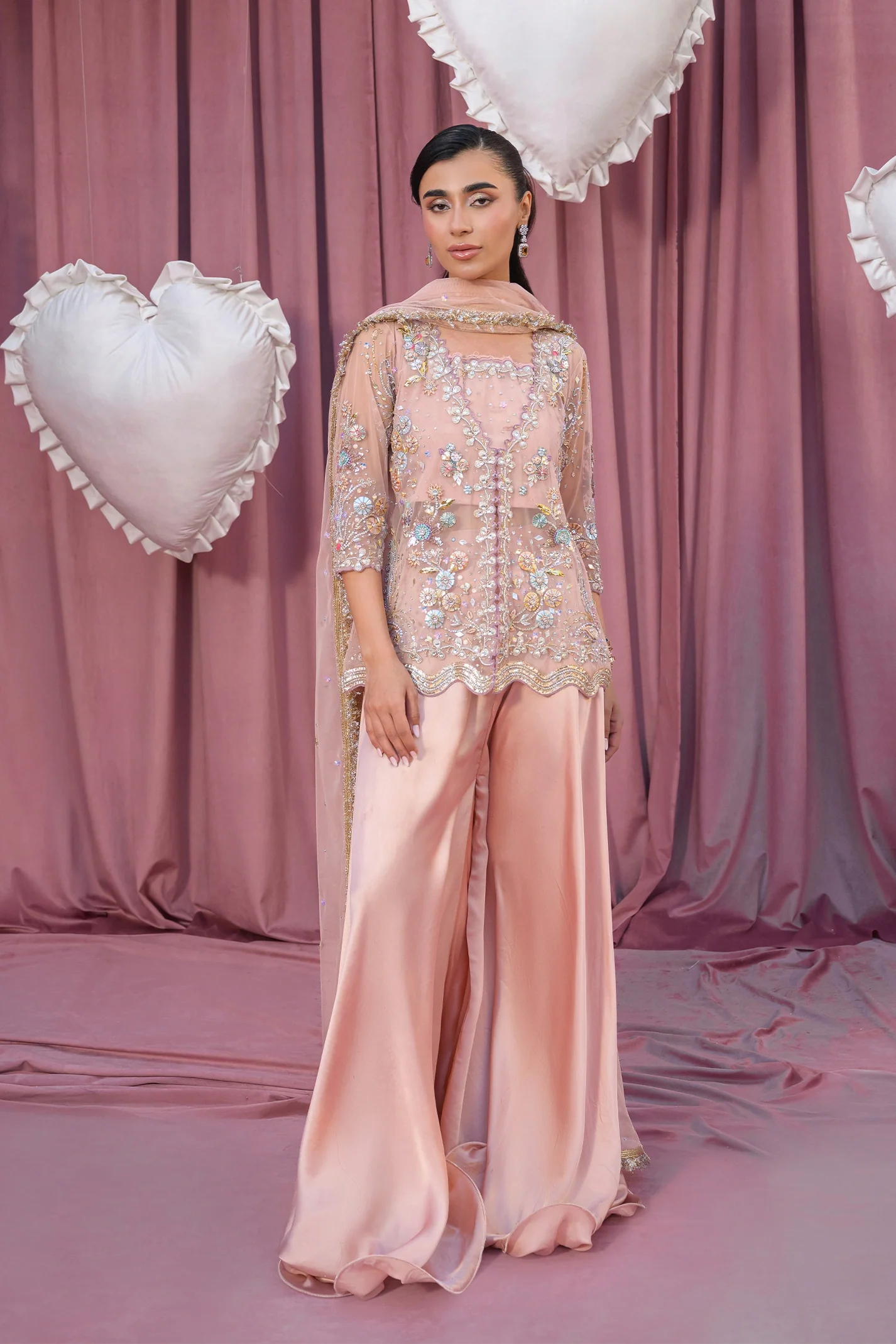 Icy Pink Dust Hand Embroidered Jacket Set With dupatta