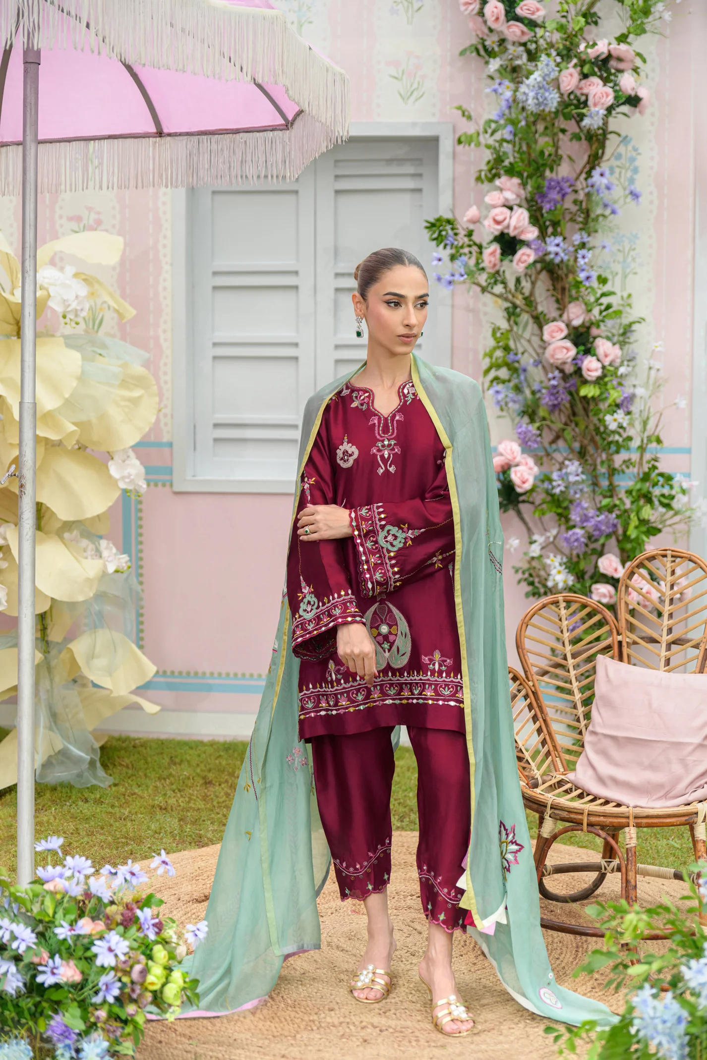 Mini Cherry Hand Embroidered Suit Set With Dupatta - Image 6