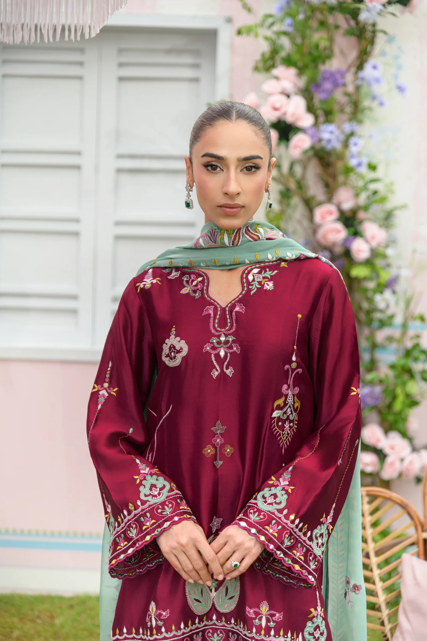 Mini Cherry Hand Embroidered Suit Set With Dupatta - Image 8