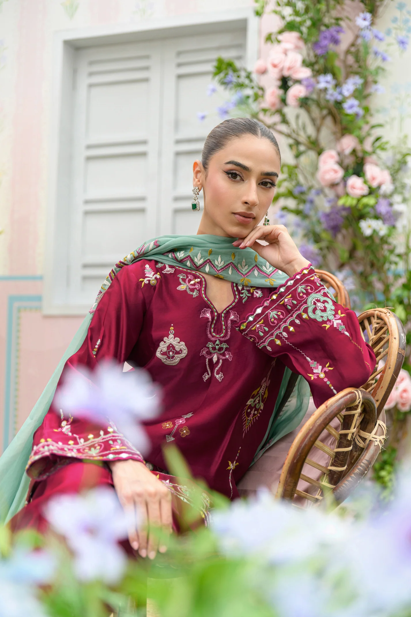 Mini Cherry Hand Embroidered Suit Set With Dupatta - Image 10